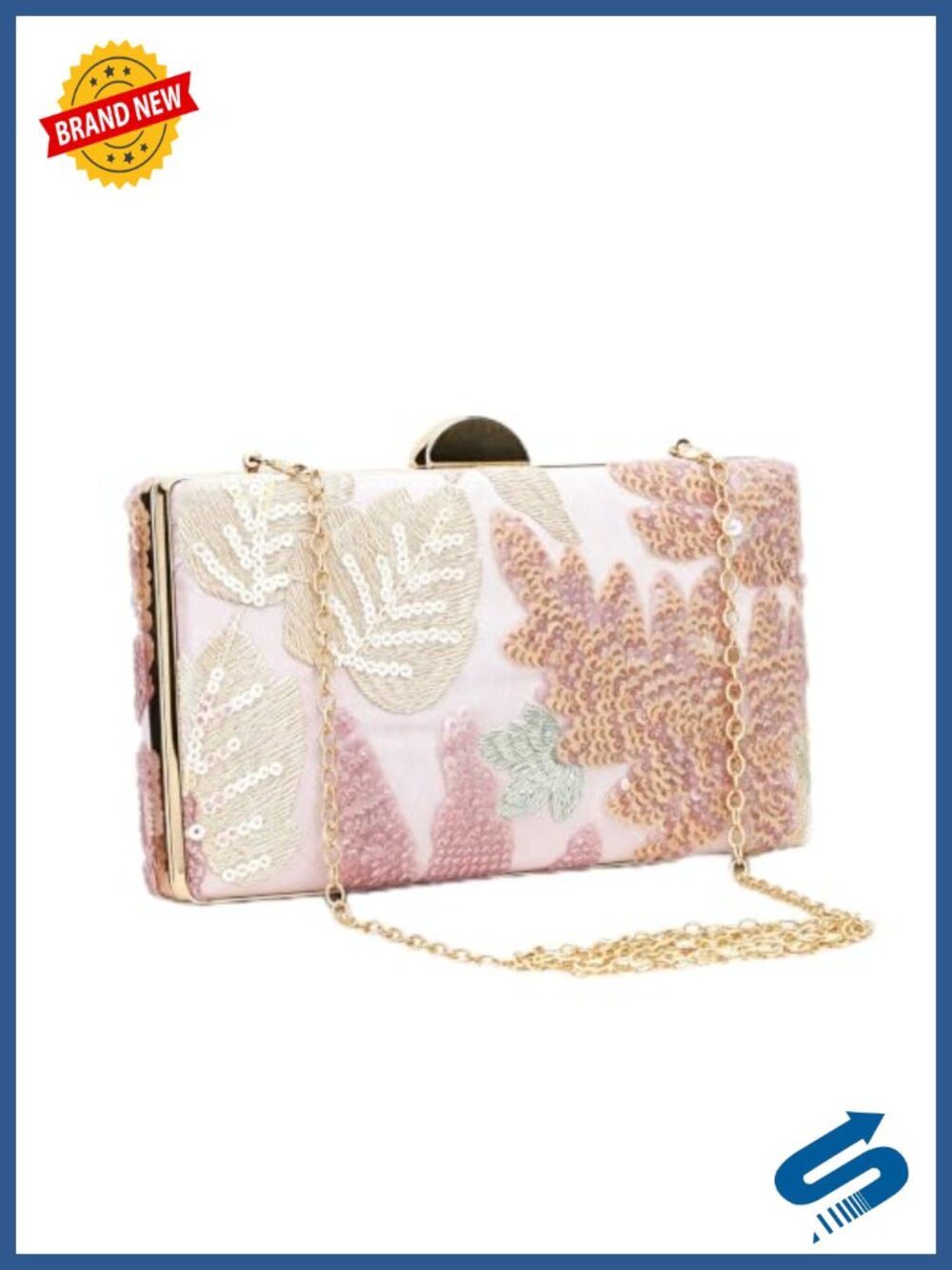 Women's Floral Embroidery Sequin Beaded Clutch Crossbody Evening Bag